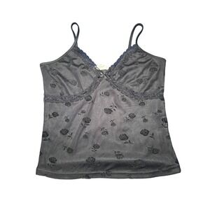 Womens black lace babydoll floral cami tank top medium coquette y2k festival